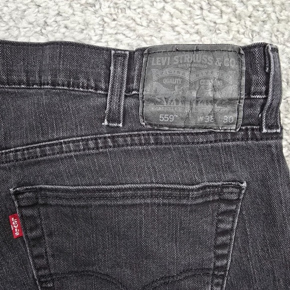 Levis 559 Jeans Mens 38x30 (Fit 38x27.5) Black Relaxed‎ Straight Dark Denim READ - Picture 11 of 16